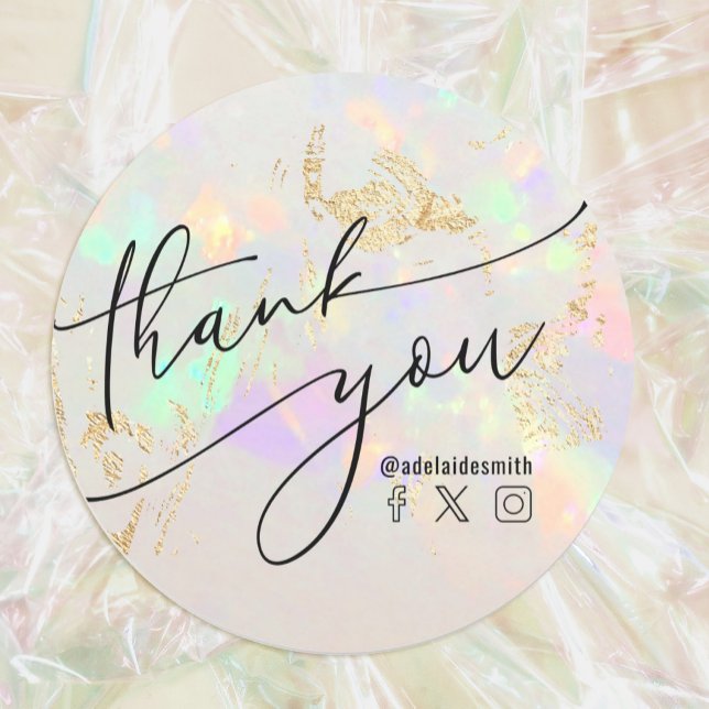 thank you faux holographic opal classic round sticker (Creator Uploaded)