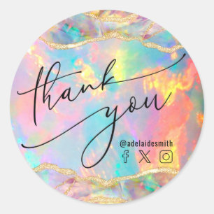 thank you faux iridescent opal  classic round sticker