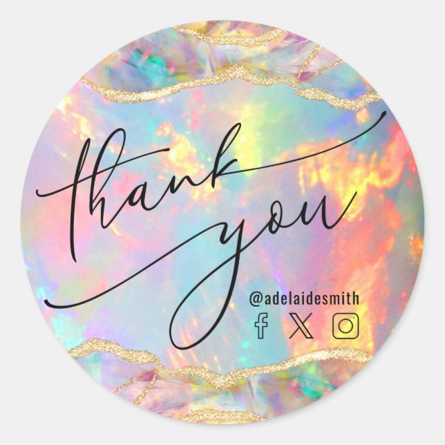thank you faux iridescent opal  classic round sticker (Front)