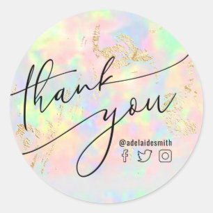 thank you faux iridescent opal  classic round sticker