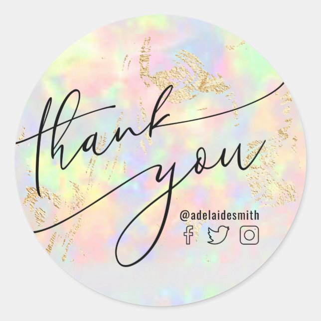 thank you faux iridescent opal  classic round sticker (Front)
