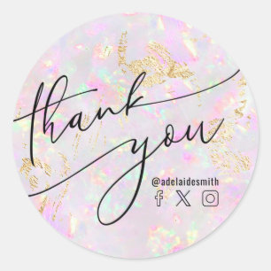 thank you faux iridescent opal classic round sticker