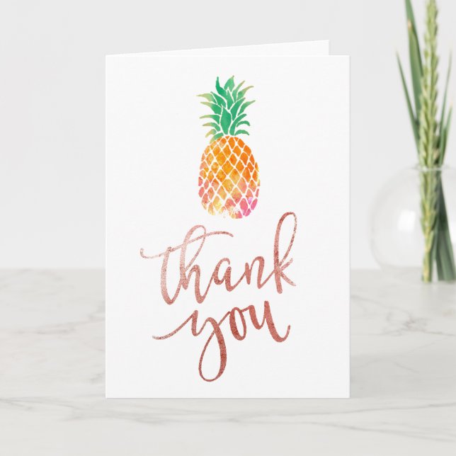 thank you faux rose gold script pineapple card (Front)
