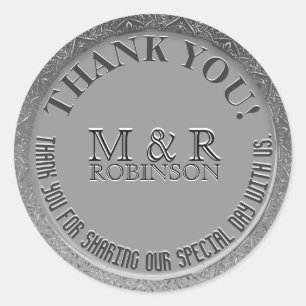 Thank You   Faux Silver Foil Classic Round Sticker