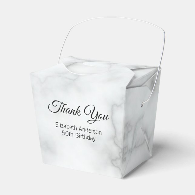 Thank You Faux White Marble Elegant Adult Birthday Favour Box (Front Side)