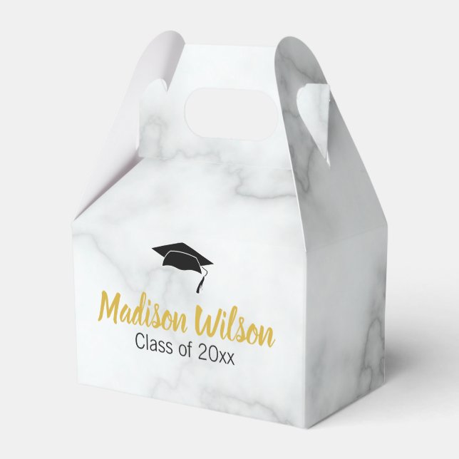 Thank You Faux White Marble Grad Name Graduation Favour Box (Back Side)