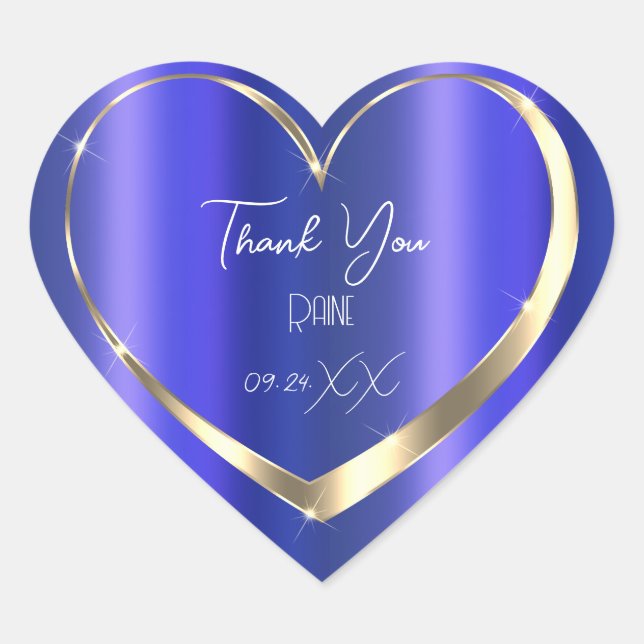 Thank You Favour Blue Gold Heart Bridal Sweet 16th Heart Sticker (Front)