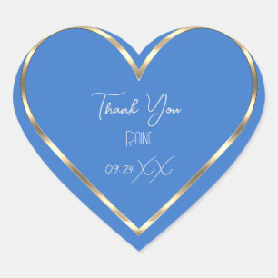 Thank You Favour Blue Golden Heart Bridal Heart Sticker