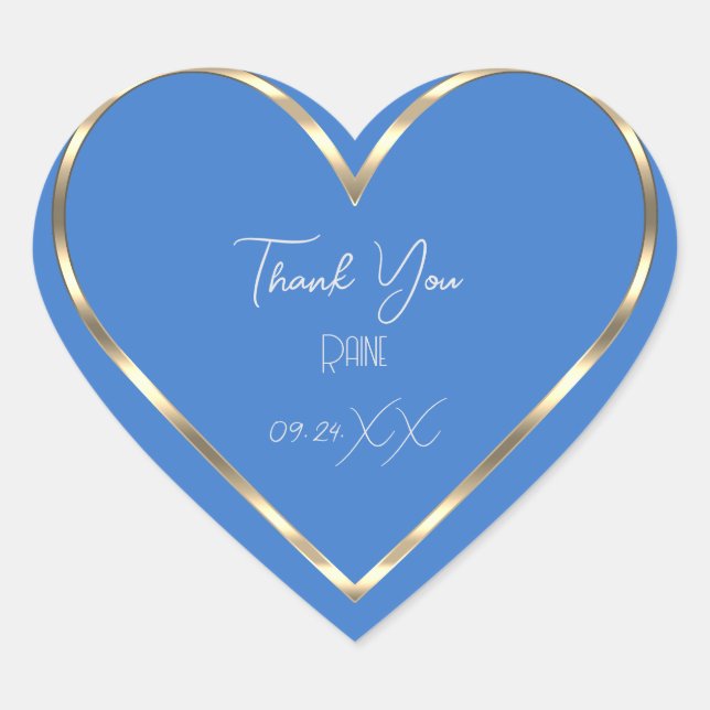 Thank You Favour Blue Golden Heart Bridal  Sticker (Front)