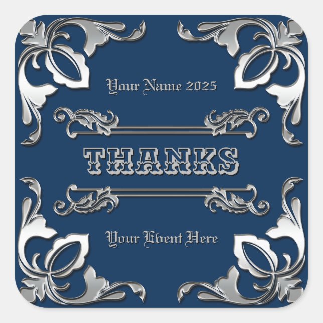 Thank You Favour Classic Book Cover Silver Ornamen Square Sticker (Front)