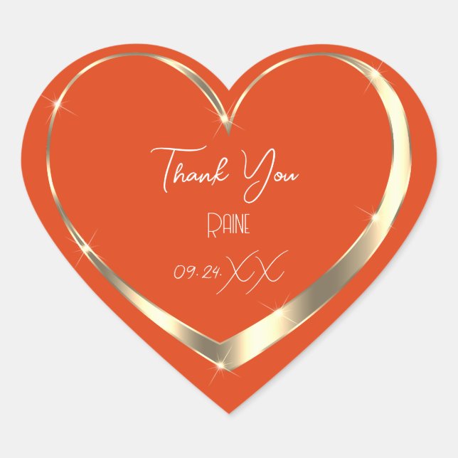 Thank You Favour Coral Gold Heart Bridal Sweet16th Heart Sticker (Front)