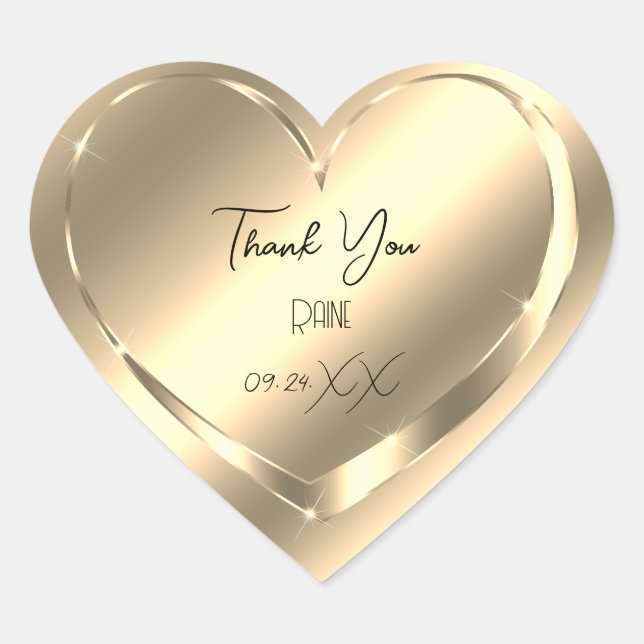 Thank You Favour Faux Gold Heart Bridal Sweet 16th Heart Sticker (Front)