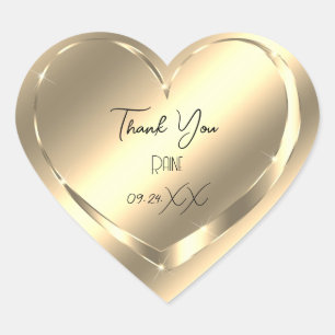 Thank You Favour Faux Gold Heart Bridal Sweet 16th Sticker