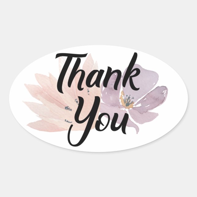 Thank You Favour Floral Oval Sticker (Front)