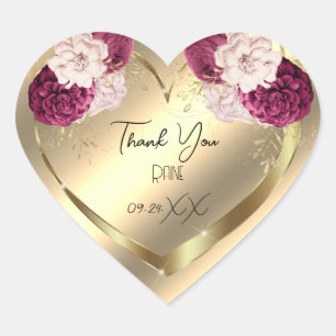 Thank You Favour Flower Heart Bridal Sweet16th Gol Heart Sticker