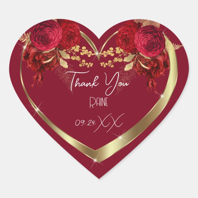 Thank You Favour Flower Heart Bridal Sweet16th Gol Sticker (Front)