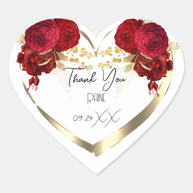 Thank You Favour Flower Heart Bridal Sweet 16t Gol Heart Sticker (Front)