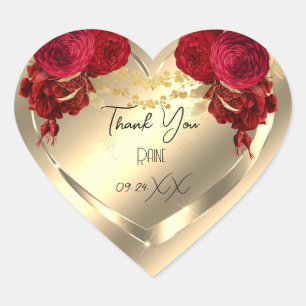 Thank You Favour Flower Heart Bridal Sweet 16t Gol Heart Sticker