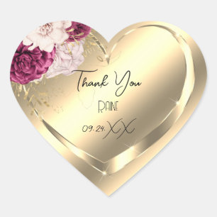 Thank You Favour FlowerGold Heart Bridal Sweet 16t Heart Sticker