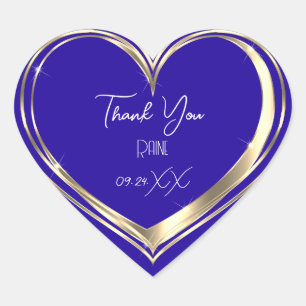 Thank You Favour Gold Heart Bridal Wedding Blue Sticker