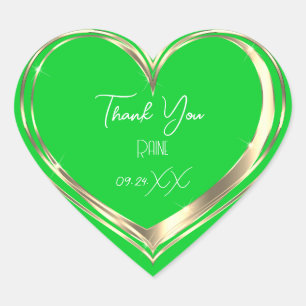 Thank You Favour Gold Heart Bridal Wedding Green Heart Sticker
