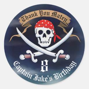 Thank You Favour Jolly Roger Pirate Classic Round Sticker
