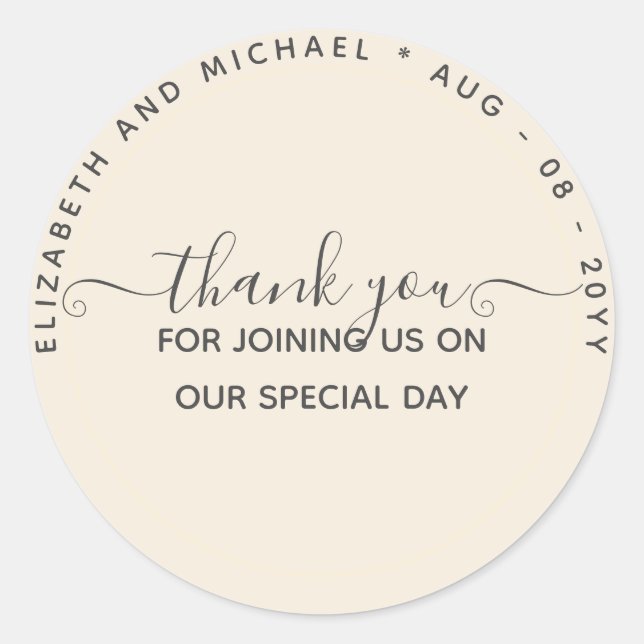 Thank You Favour Monochrome Classic Round Sticker (Front)