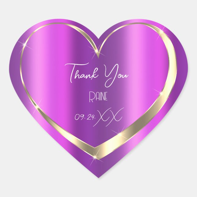 Thank You Favour Purple Gold Heart Bridal Sweet16t Heart Sticker (Front)