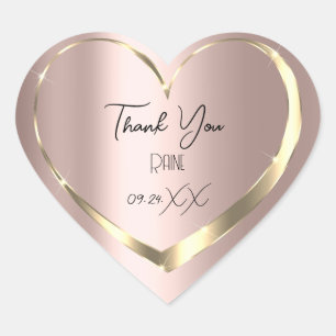 Thank You Favour Rose Gold Heart Bridal Sweet 16th Heart Sticker