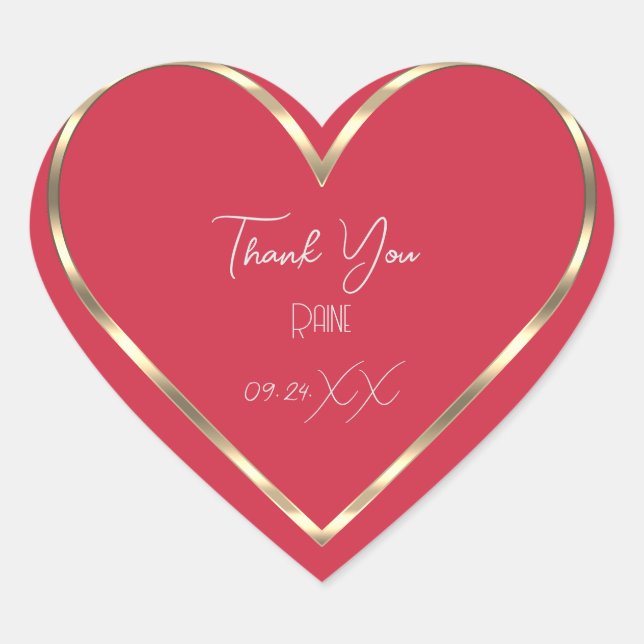 Thank You Favour Rose Golden Heart Bridal Wedding  Heart Sticker (Front)