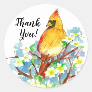Thank You Female Cardinal Bird Dogwood Classic Round Sticker