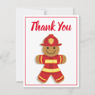 Thank You Firefighter Gingerbread Man Smiling Card
