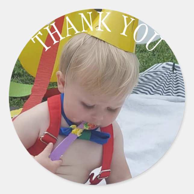Thank You First Birthday Photo Stickers (Front)