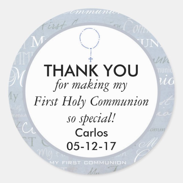 Thank you First Holy Communion Boy Classic Round Sticker (Front)