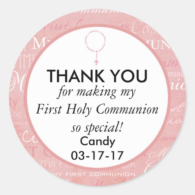 Thank you First Holy Communion Girl Classic Round Sticker (Front)