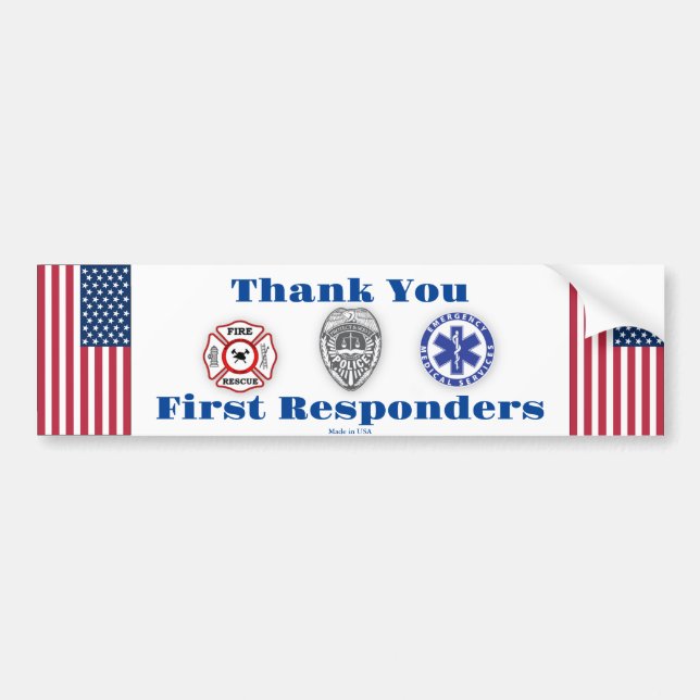 Thank You First Responders Bumper Sticker (Front)