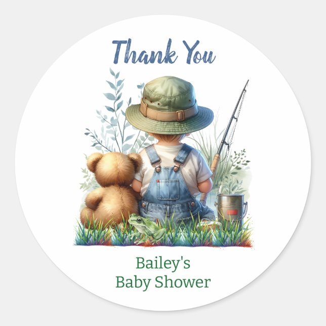 Thank You!  Fishing Themed Baby Shower Classic Round Sticker (Front)