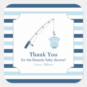 Thank You Fishing Themed Baby Shower Square Sticker