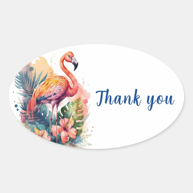 Thank You Flamingo  Oval Sticker (Front)