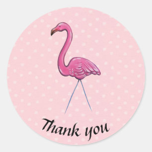 Thank you flamingo polka dot round sticker