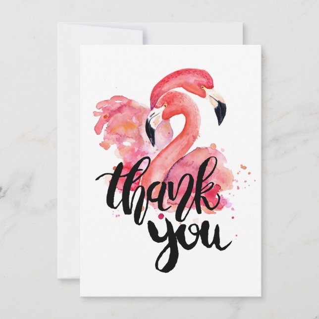 Thank You Flamingos Watercolor Flat Card (Front)