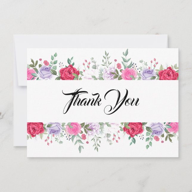 Thank You Flat Note Card-Floral Card (Front)