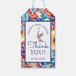Thank You Floral Botanical Stork Baby Boy Shower Gift Tags