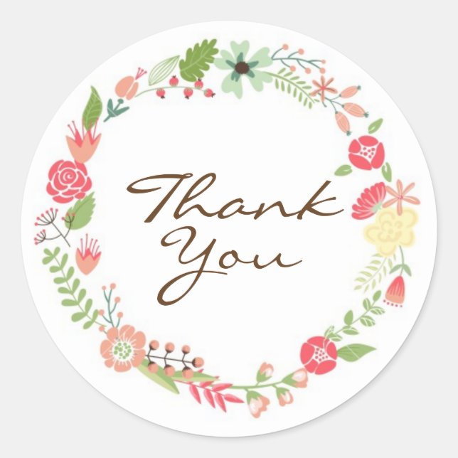 Thank You/Floral Classic Round Sticker (Front)