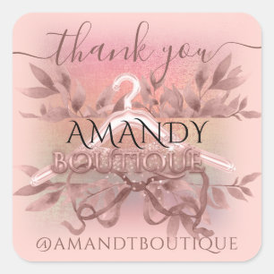 Thank You Floral Cloth Hanger Rose Boutique Square Sticker