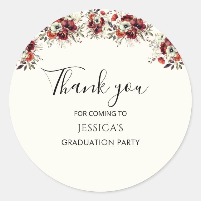 Thank you Floral Graduate Party Graduation  Classic Round Sticker (Front)