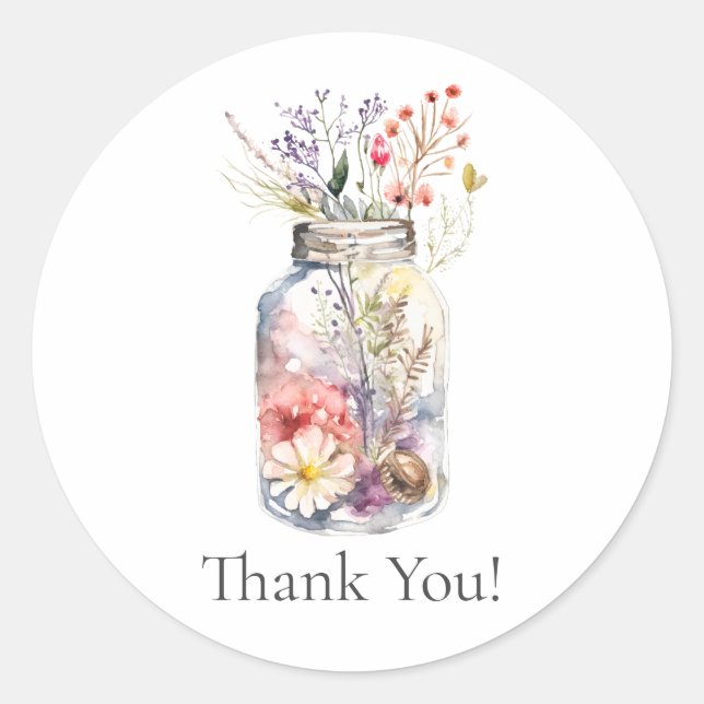 "Thank You" Floral Jar Florist Business Sticker (Front)