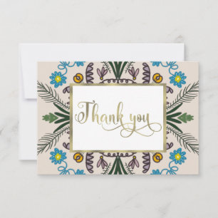 Thank You Floral Mandala Green Blue Botanical Art Card