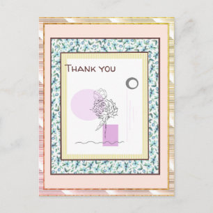 Thank You Floral Pink Blue Gold Spark Abstract Postcard