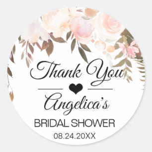 Thank you Floral Pink Cream Wedding Bridal Classic Round Sticker